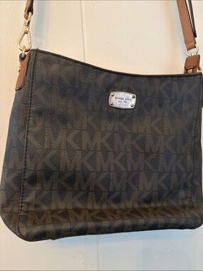 Michael Kors Brown and Tan MK Logo Crossbody Bag